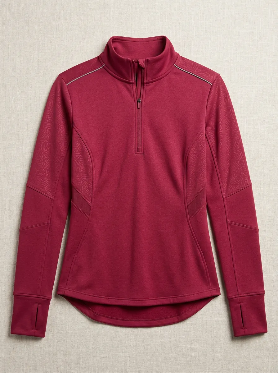 Women's Athletic Fitness Textured Pattern Printed Quarter Zip Top