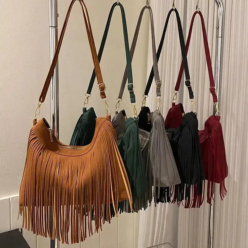 Elegant Detail: Tassel Red Leather Mini Crossbody Bag