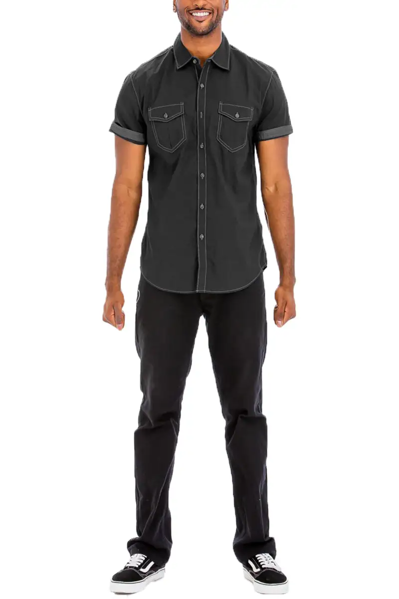 Black Outline Stitch Button-Up Shirt
