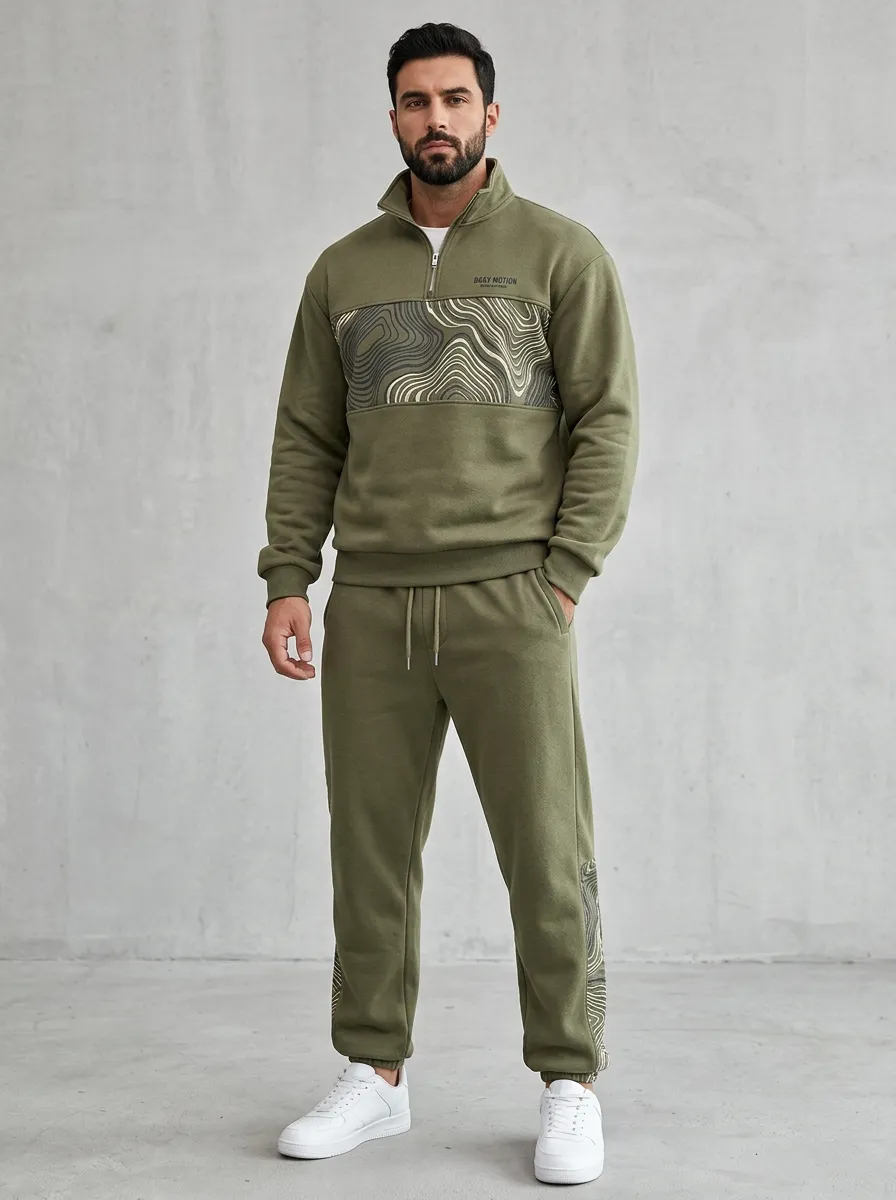 Men's Abstract Topographic Print Jogger Set