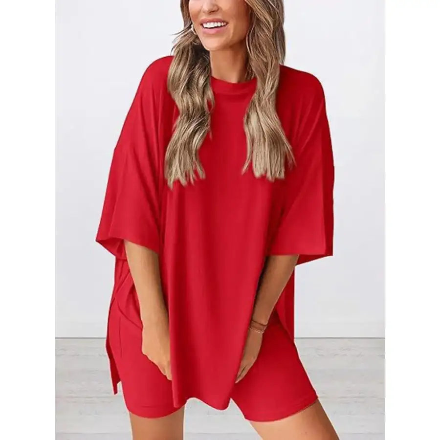 Oversized Round Neck Top and Shorts Set