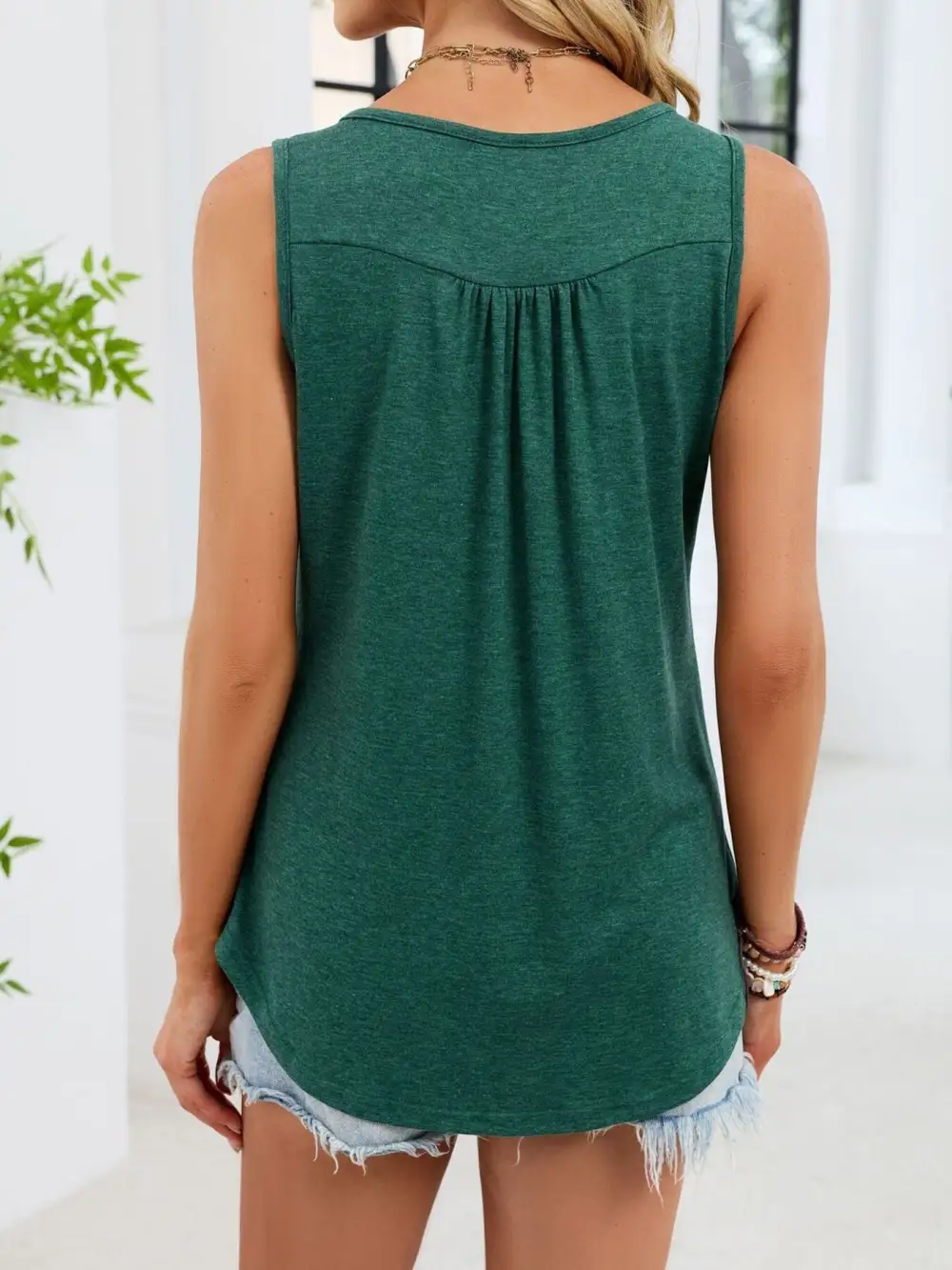 Button Detail Round Neck Tank