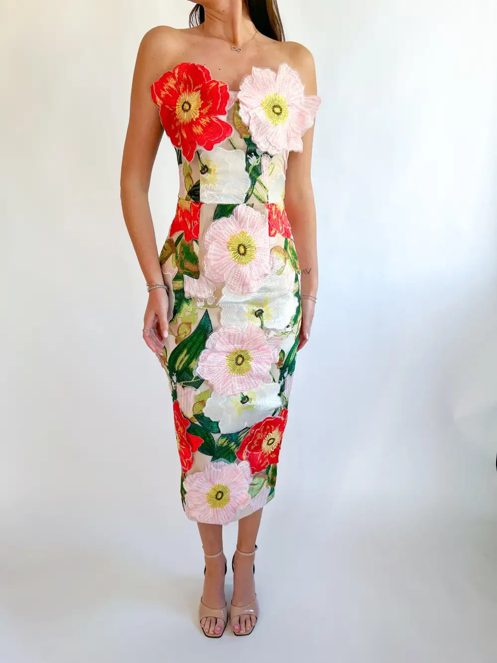 Strapless Midi Detail Dress Trim