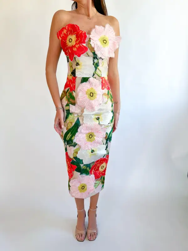 Strapless Midi Detail Dress Trim