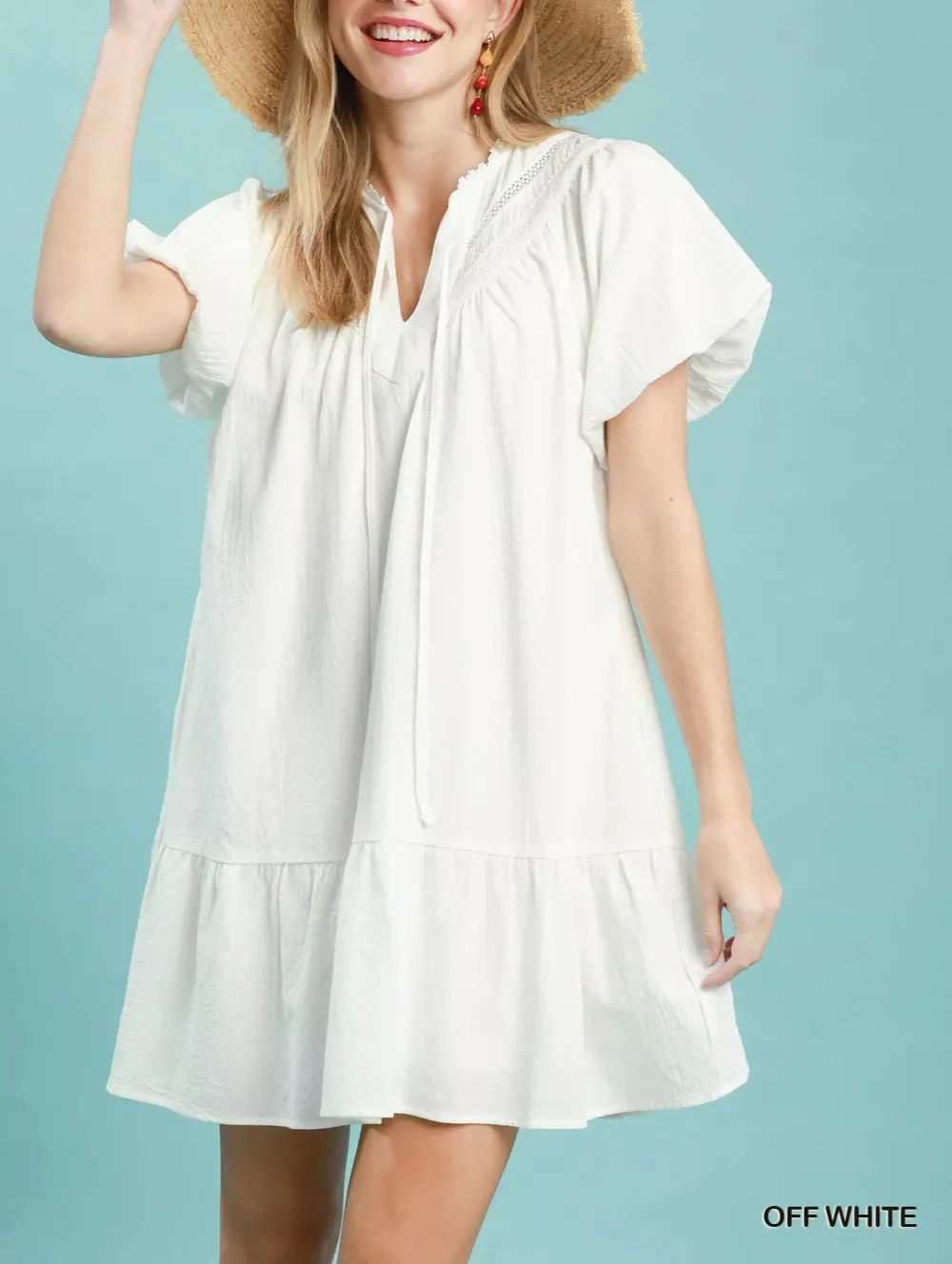 V-Neck Flutter Sleeve Pocketed Mini Dress