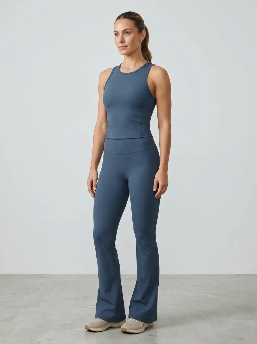 Yoga-Inspired Workout-Look Women's Tank Top Flare Pants Active Set