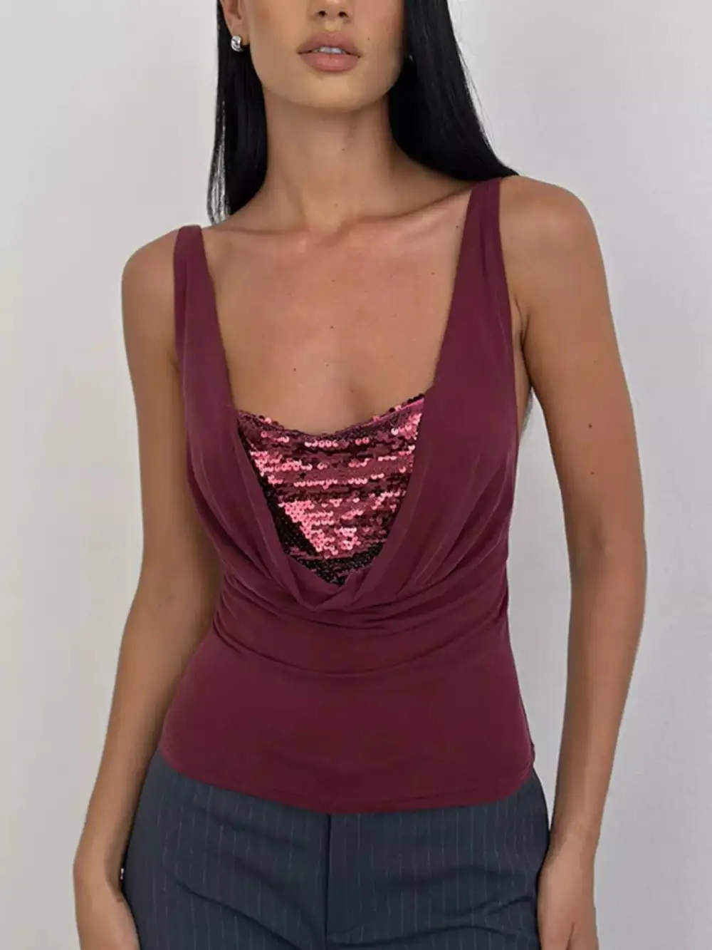 Sequined Ruched Tank Top