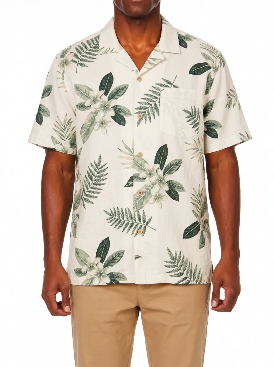 Men's Tropical Summer Floral Fern Printed Aloha Shirt