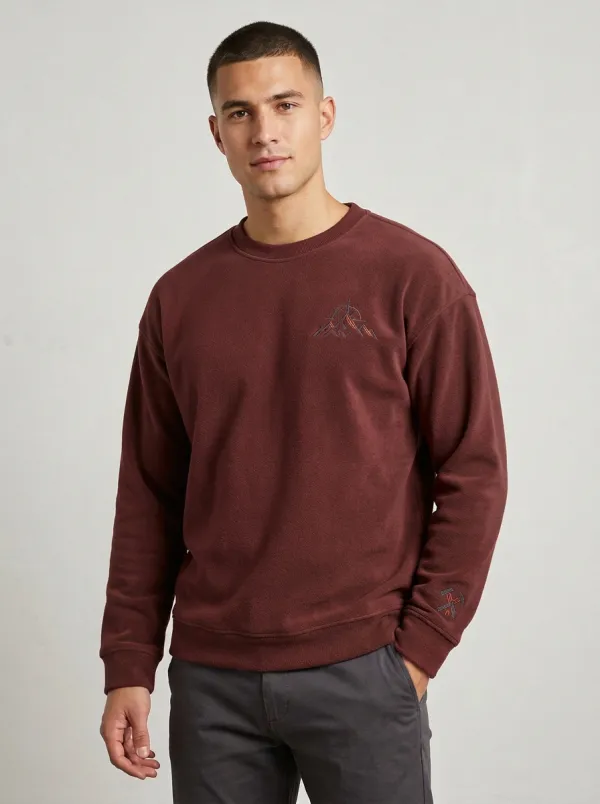 Men's Olive Outdoor Mountain Graphic Fleece Sweatshirt