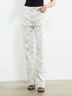 Trendy Artistic Floral White Straight Pants