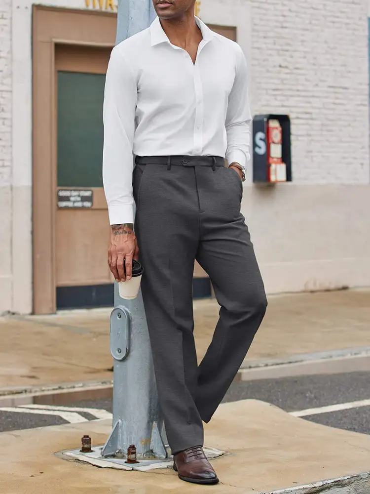 Casual Flat Front Expandable Waist Dress Pants