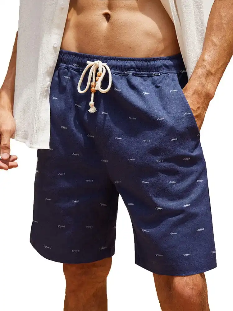 Casual Printed Linen Holiday Shorts