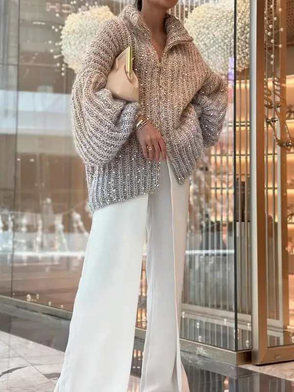 Women's Zip-Up High-Neck Relaxed Sweater