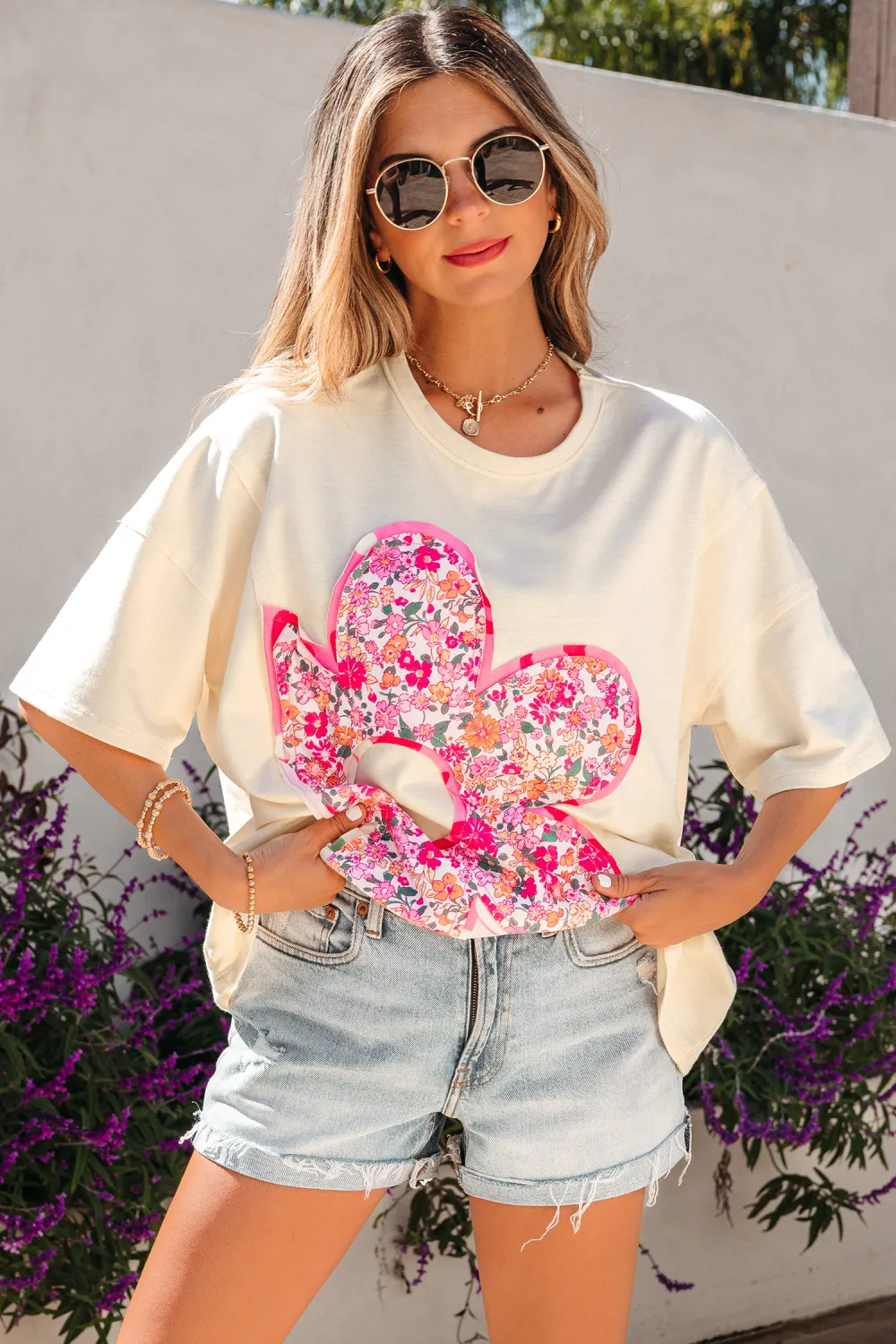 Jet Stream Floral Patched Raw Tee