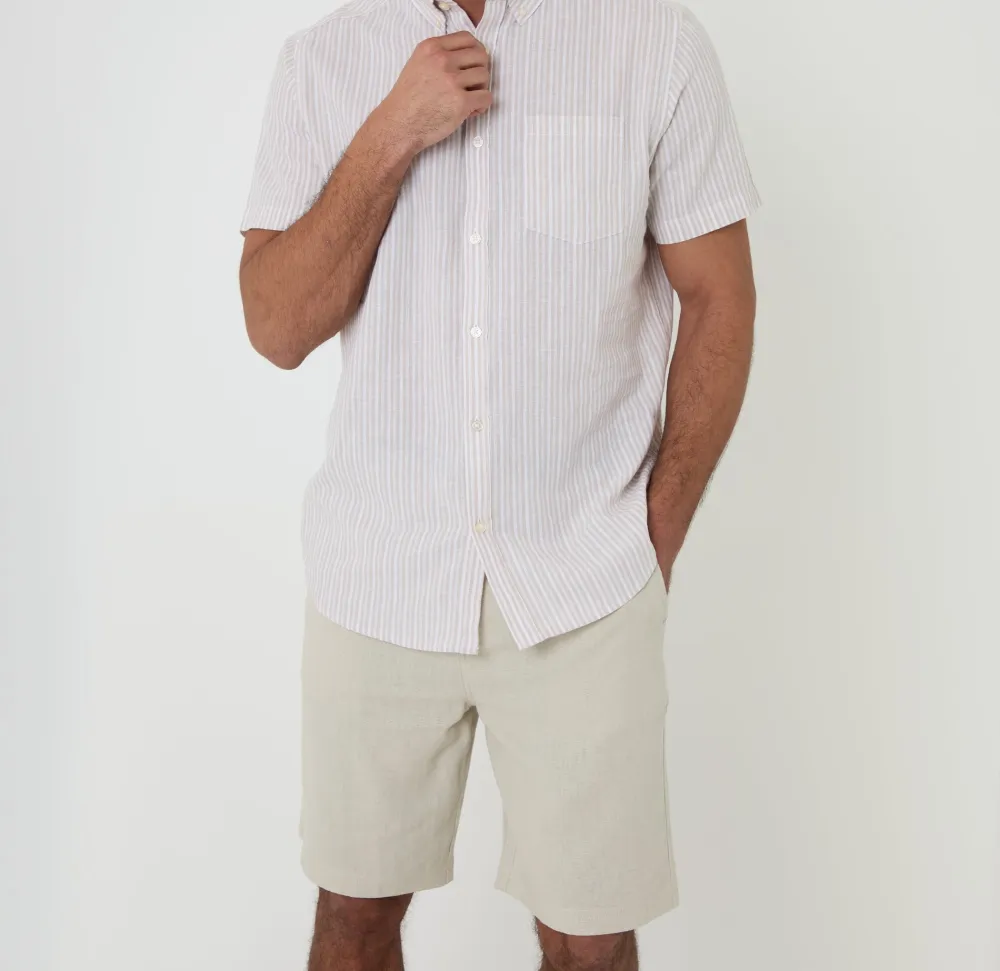 Light Stone Linen-Blend Shorts