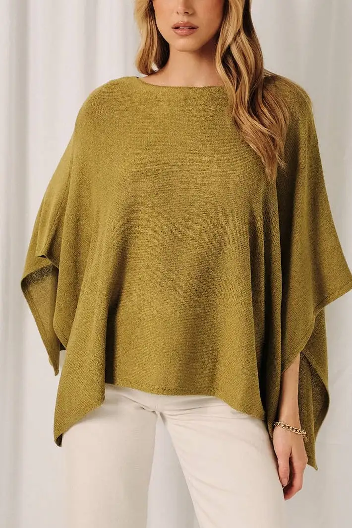 Open Knit Boat Neck Cape Sweater