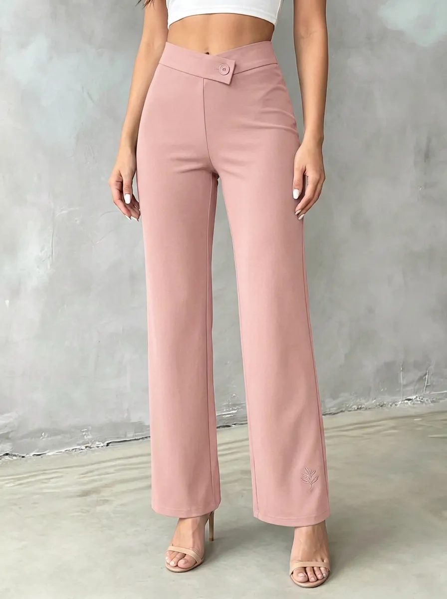Women's Classic Weekend Leaf Pattern Printed Mid Rise Straight Leg Pants
