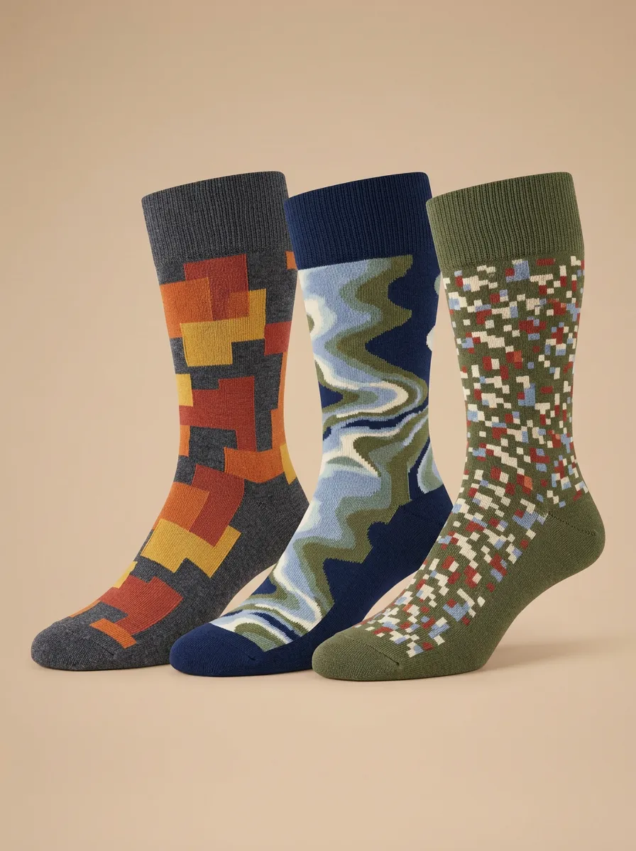 Men's Geometric Abstract Pattern Printed Three-Pack Socks