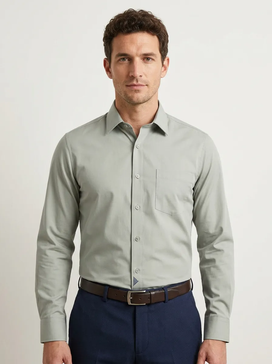 Men's Non-Iron Cotton Solid Sage Green Button Down Shirt