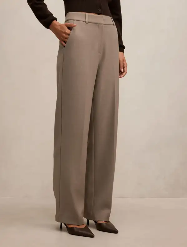 Taupe Straight Leg Tailored Trousers