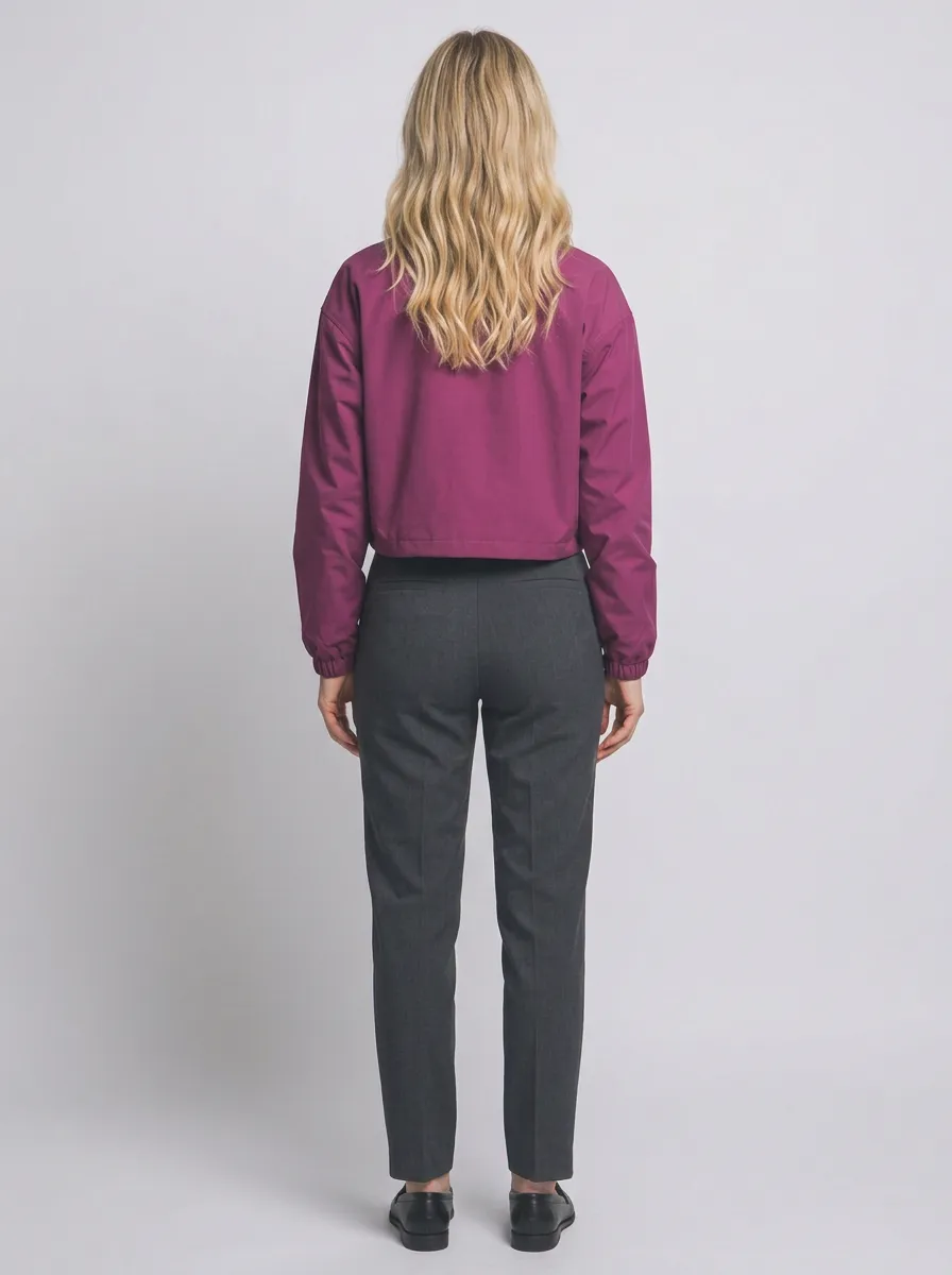 Women's Deep Plum Floral-Embroidered Collared Zip Jacket