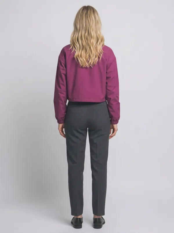 Women's Deep Plum Floral-Embroidered Collared Zip Jacket