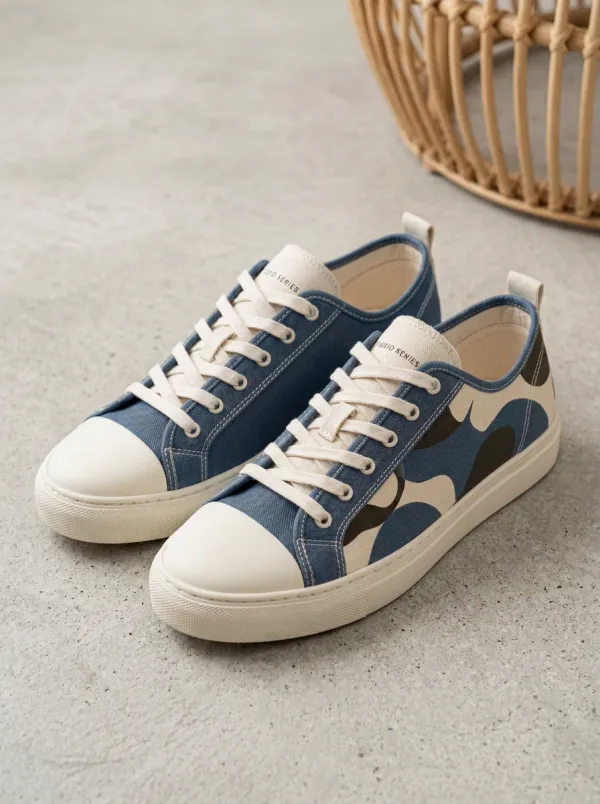 Stitched Geometric Abstract Canvas Sneakers