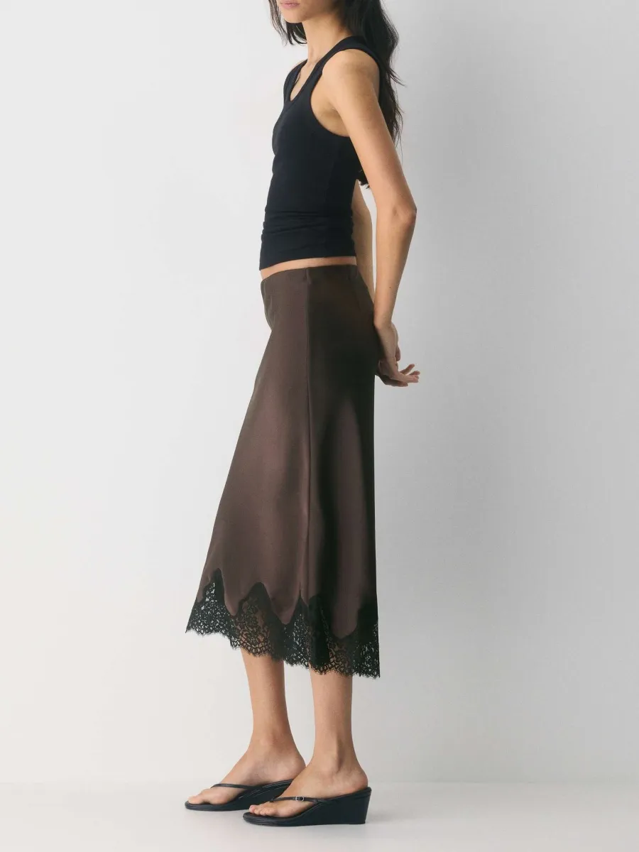 Satin Lace Midi Skirt
