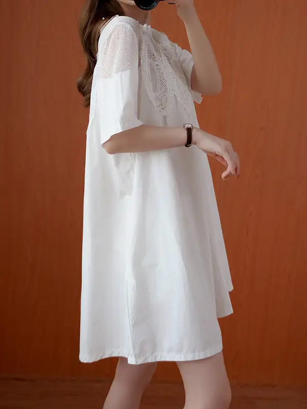 Original Solid Lace Split Side Short Sleeve A Line Mini Dress