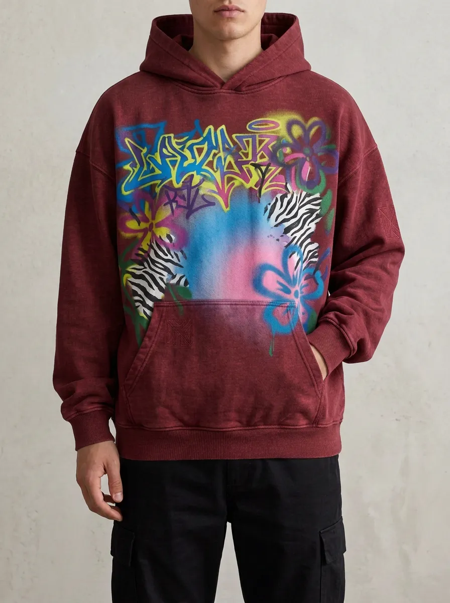 Unisex Streetwear Graffiti Zebra Flower Dynamic Pattern Hoodie
