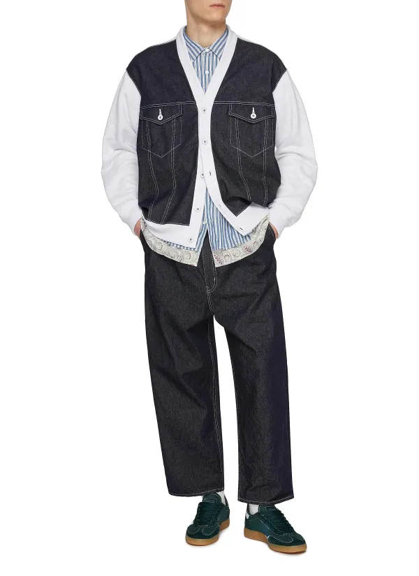Simple Straight-Cut Comfort Linen Dark Blue Jeans