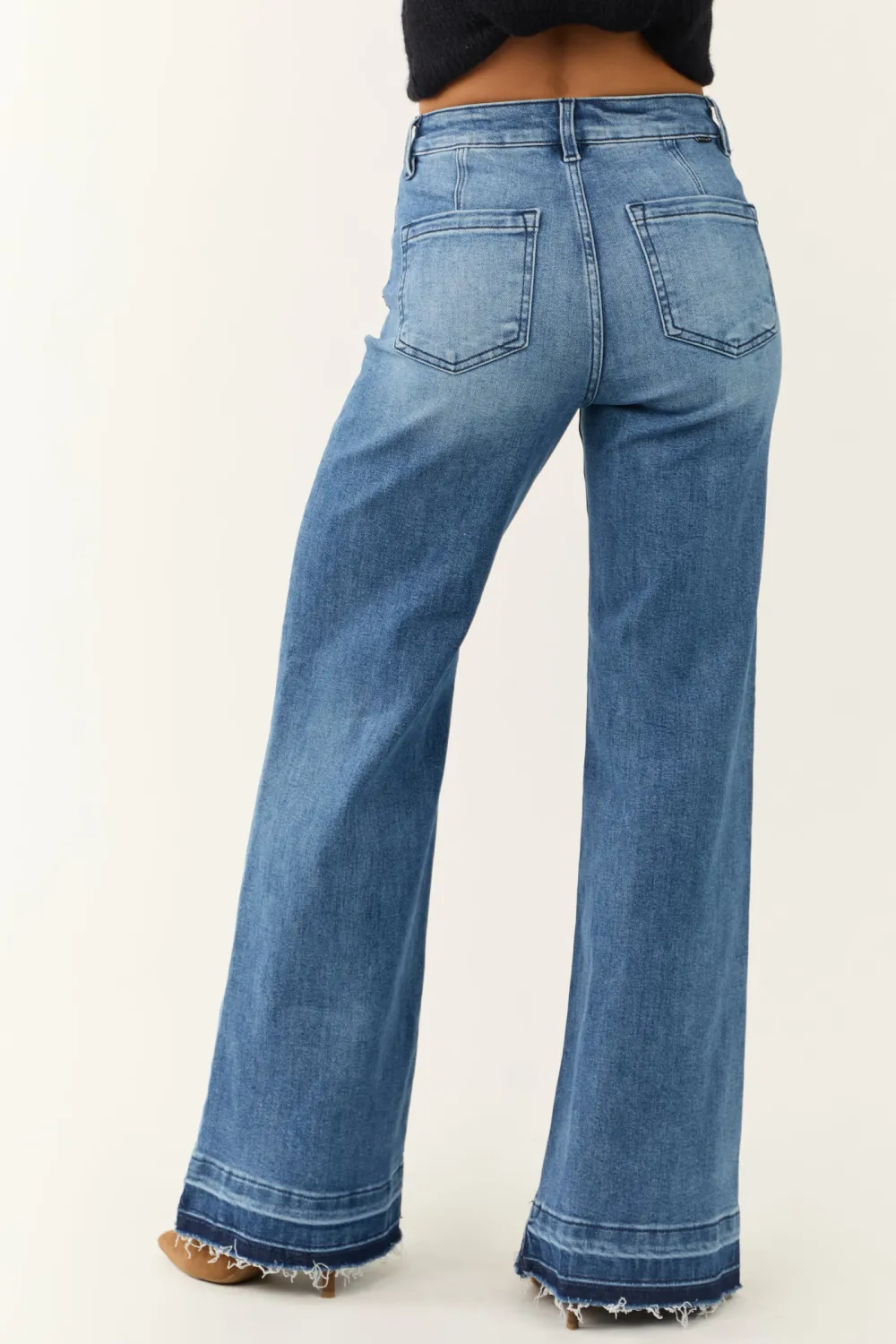 Medium Wash Ombre Hem Flared JEANS