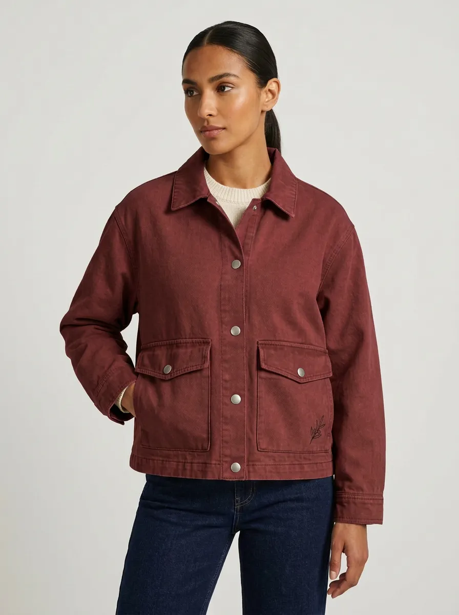 Women's Minimalist Olive Branch Printed Canvas Jacket
