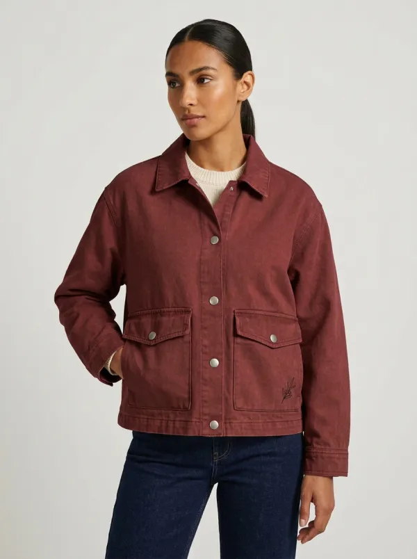 Women's Minimalist Olive Branch Printed Canvas Jacket