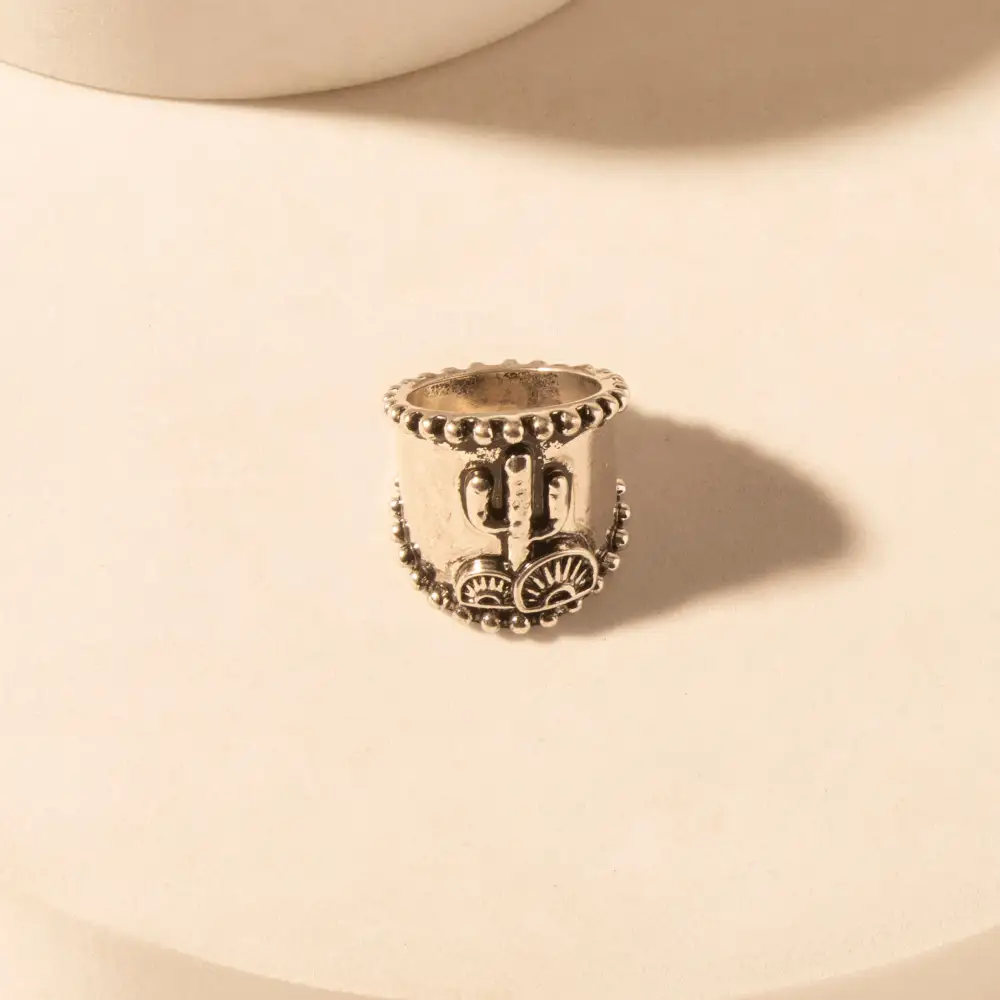 Women's Engraved Cactus Adjustable Ring