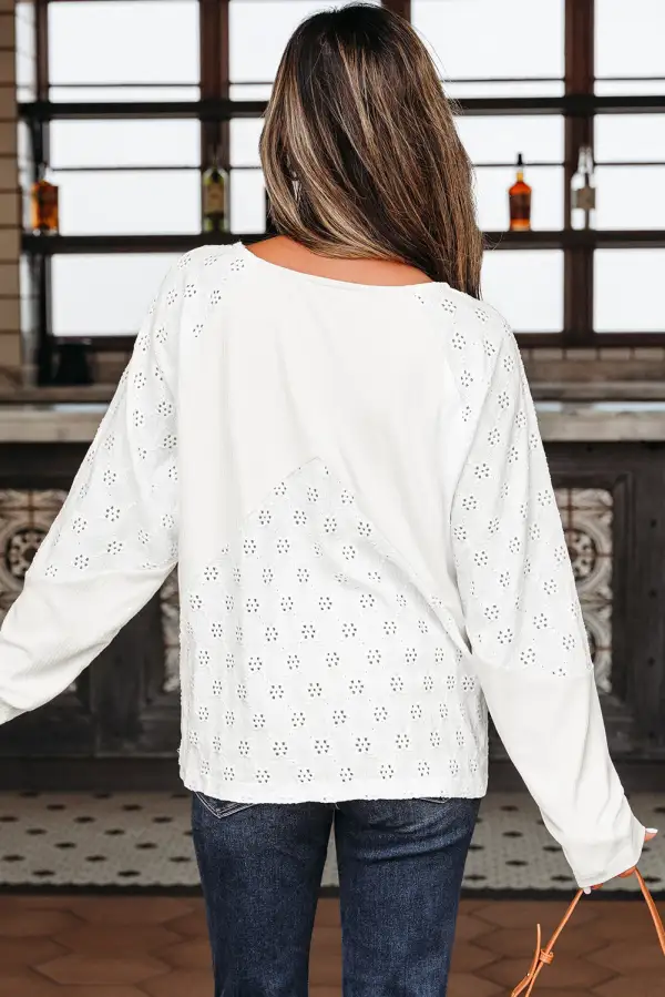 Women's Embroidered Patchwork V Neck Top