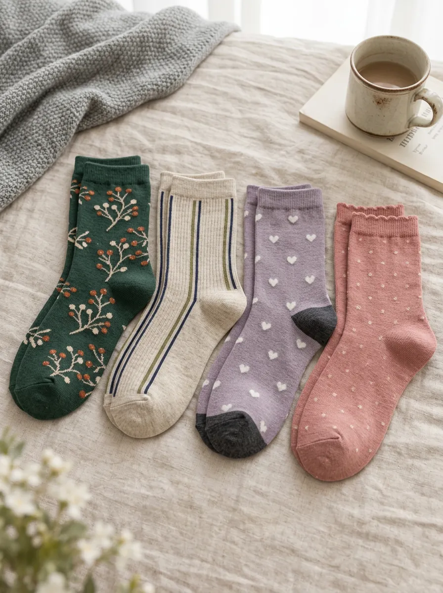 Women's Floral Striped Heart Polka Dot Printed Socks Set