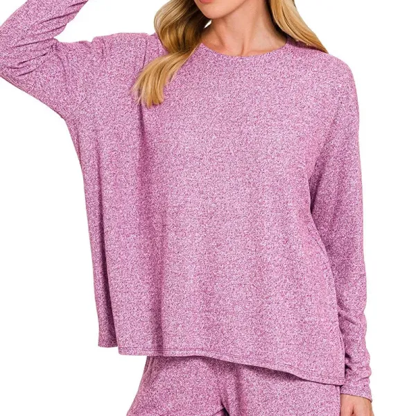 Relaxed Soft Melange Long Sleeve Tee and Shorts Set