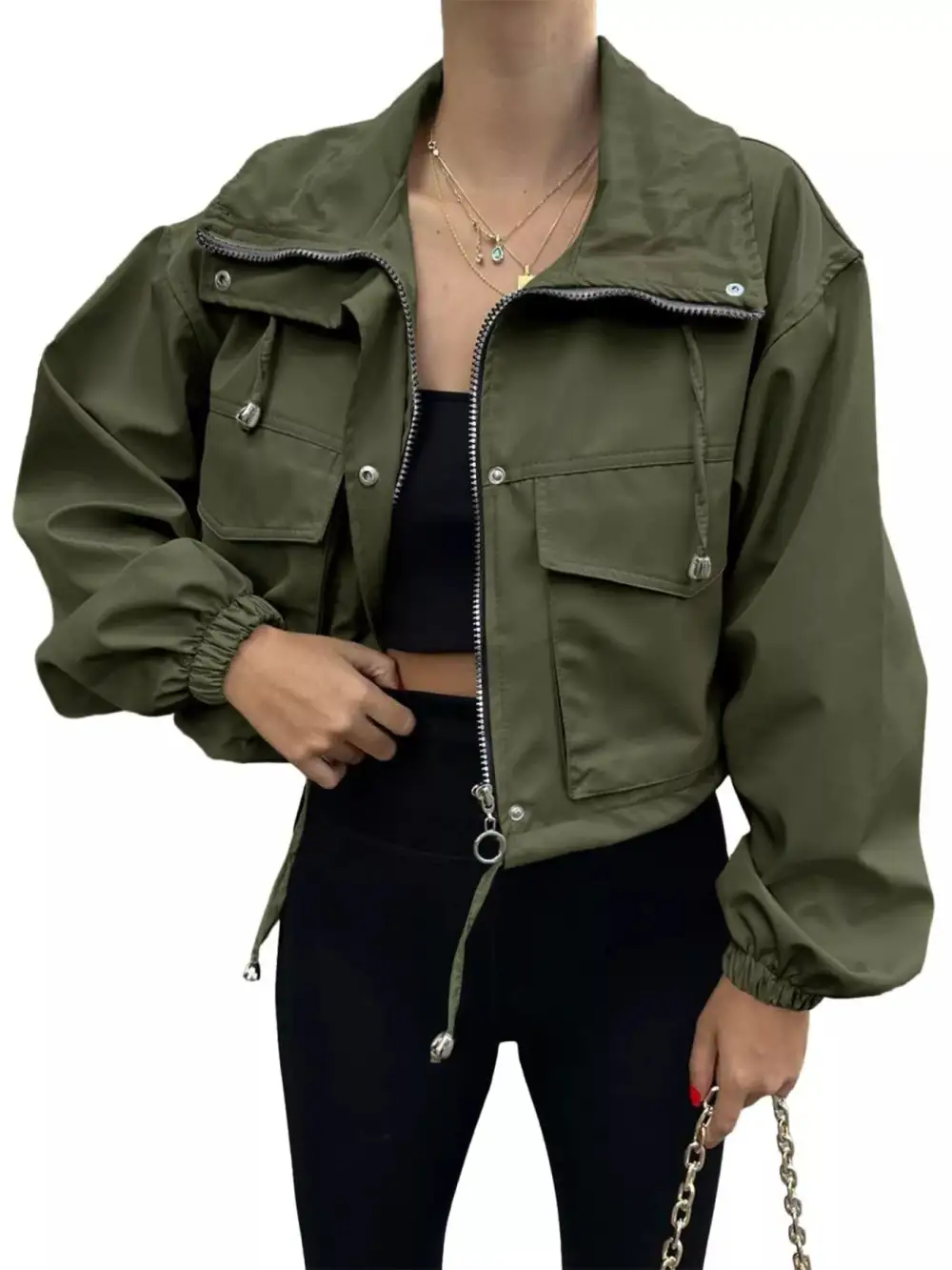 Drawstring Hem Zip Up Jacket