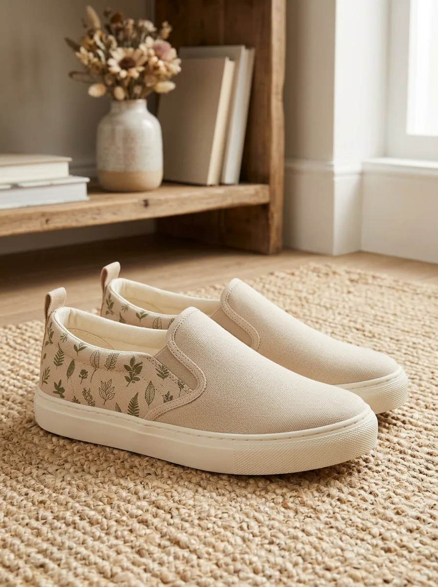 Women's Botanical Nature Lover Fern Leaf Printed Slip-on Shoes