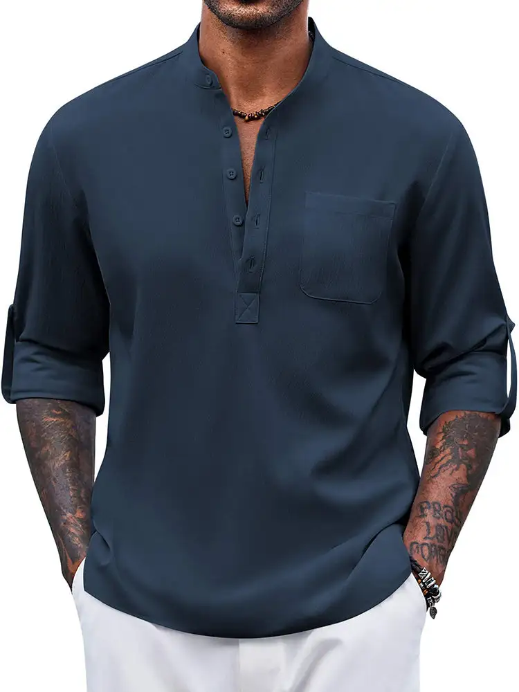 Casual Summer Vacation Henley Shirt