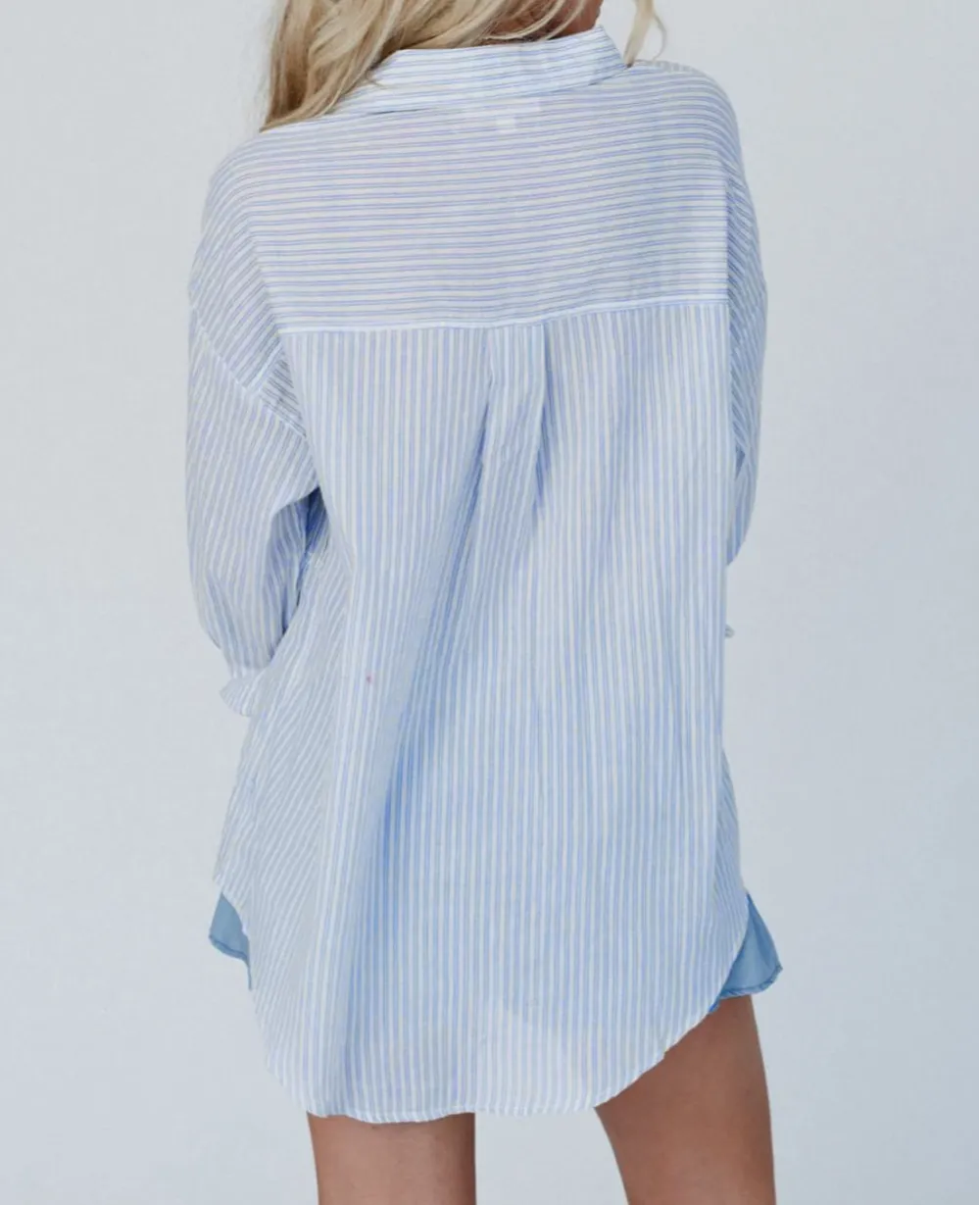 Everyday Striped Long Sleeve Button Front Shirt Blouse