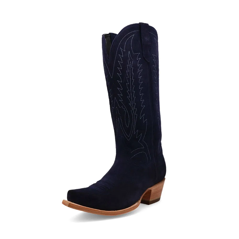 Classic Faux-Suede Embroidered Snip-Toe Chunky-Heel Mid-Calf Boots