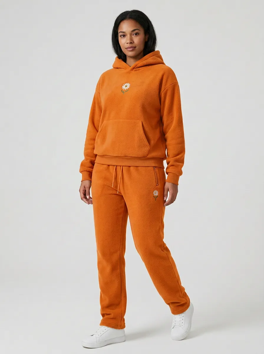 Women's Embroidered Daisy Hoodie And Jogger Set