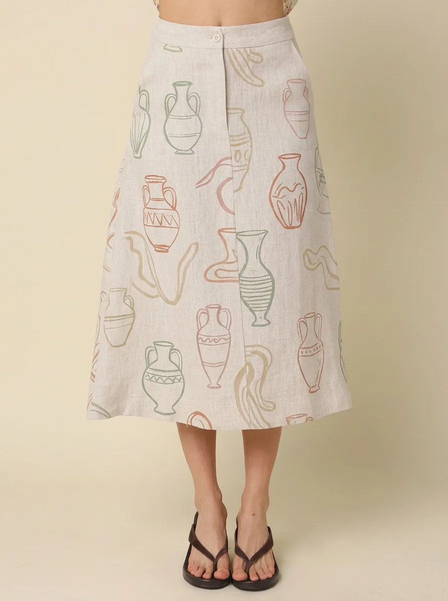 Women's Art Lover Greek Vase Printed A-line Skirt