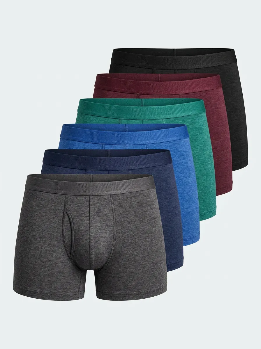 Men's Solid Heathered Wide Waistband 6-Pack Boxer Briefs
