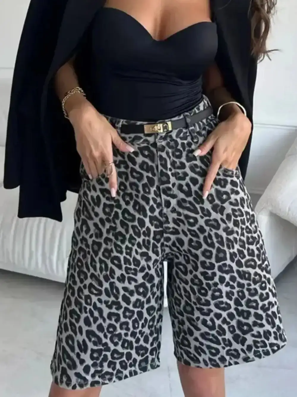 Leopard Print High Waisted Casual Shorts