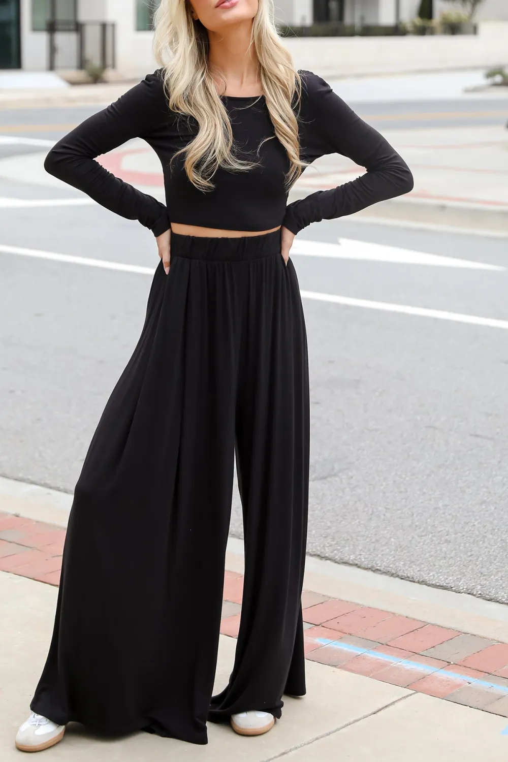 Step Black Pleated Wide Leg Pants