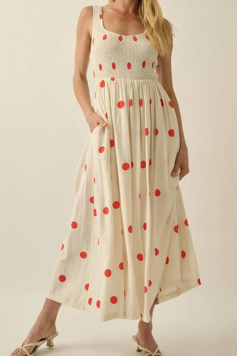Polka Dot Smocked Maxi Dress