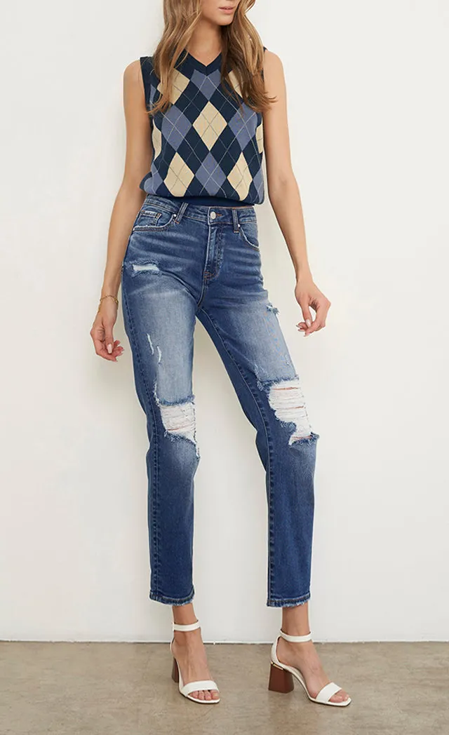 Modern Mid Rise Distressed Boyfriend Jeans